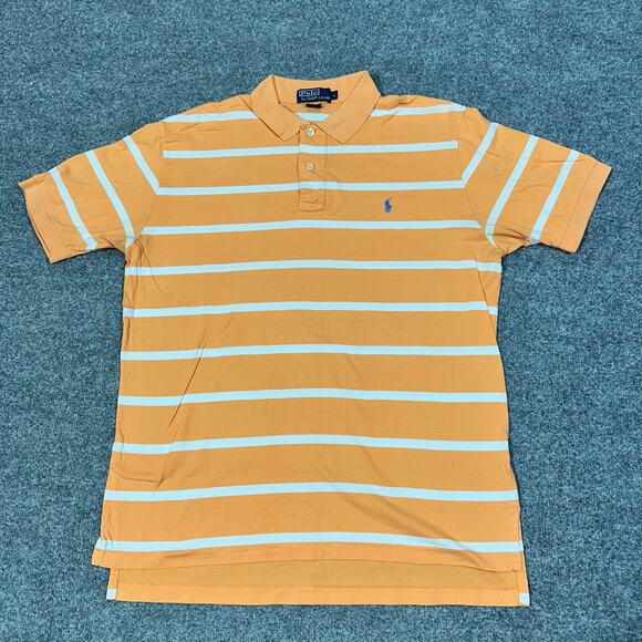 Polo by Ralph Lauren Orange White Striped Short Sleeve Polo Shirt Size Large - Picture 1 of 6